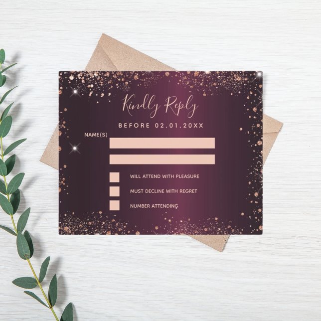 Burgundy rose gold RSVP card (Creator Uploaded)