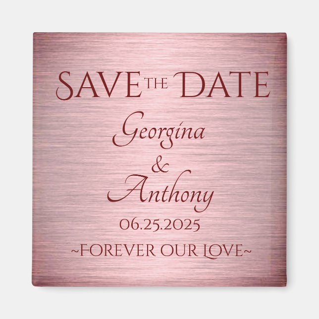 Burgundy Rose Gold Save the Date Custom Wedding Magnet (Front)