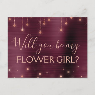 Burgundy Rose Gold Sparkle Flower Girl Invitation Postcard