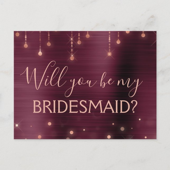 Burgundy Rose Gold  Sparkle Maid of Honour Invitation Postcard (Front)