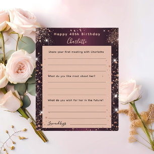 Burgundy rose gold sparkles birthday wishes card