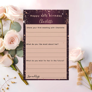 Burgundy rose gold sparkles birthday wishes card
