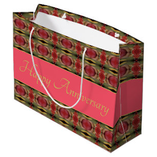 Burgundy Rose Green and Golden Anniversary Large Gift Bag