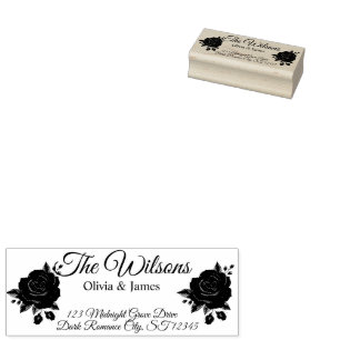 Burgundy Rose Moody Dark Romance Wedding Return Rubber Stamp