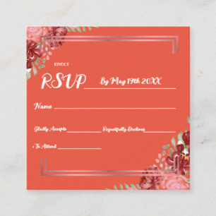 Burgundy & Rose on Coral Pink Floral Wedding Enclosure Card