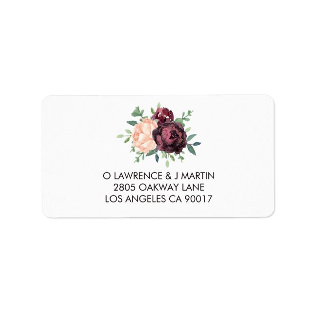 Burgundy Rose Peach Peony Floral Label (Front)