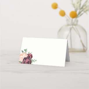 Burgundy Rose Peach Peony Floral Place Card