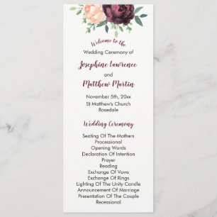 Burgundy Rose Peach Peony Wedding Programs