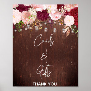 Burgundy Rose Pink Floral Mason Jar Cards Gifts Poster