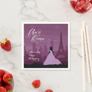 Burgundy Rose Pink Paris Fireworks Quinceañera Napkin
