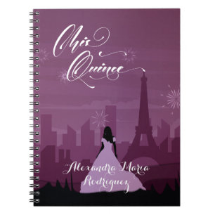 Burgundy Rose Pink Paris Fireworks Quinceañera Notebook