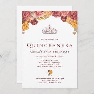 Burgundy Rose   Quinceanera Invitations