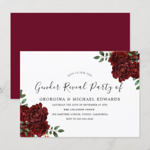 Burgundy Rose Romantic Gender Reveal Party Invitation