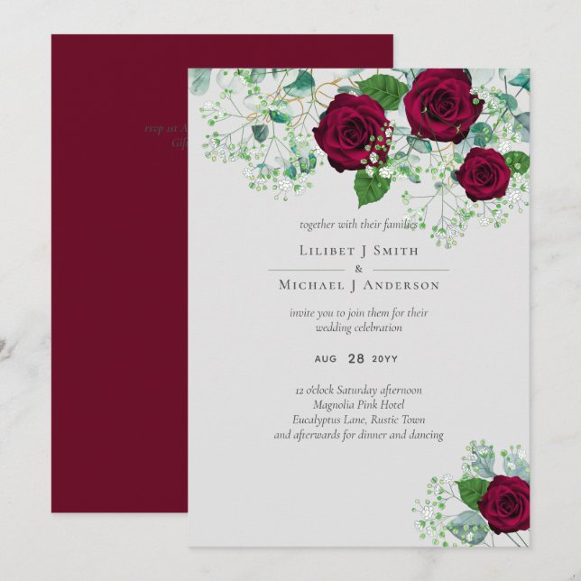 Burgundy Rose Sage Eucalyptus Wedding (Front/Back)