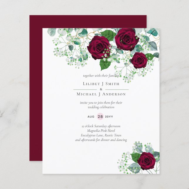 Burgundy Rose Sage Eucalyptus Wedding (Front/Back)