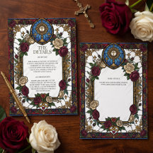 Burgundy Rose Stained Glass Catholic Wedding