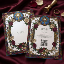 Burgundy Rose Stained Glass Catholic Wedding Save 