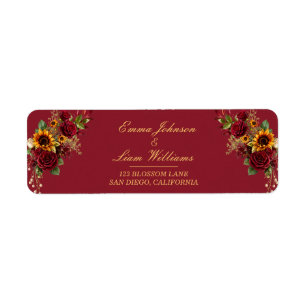 Burgundy Rose & Sunflower Address Return Address Label