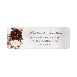 Burgundy Rose Watercolor Floral Return Address Label
