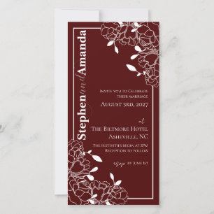 Burgundy Rose Wedding Floral Line Drawn Invitation