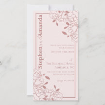 Burgundy Rose Wedding Floral Line Drawn Invitation