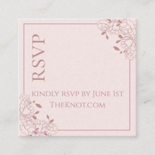 Burgundy Rose Wedding Floral Line Drawn RSVP Square Business Card