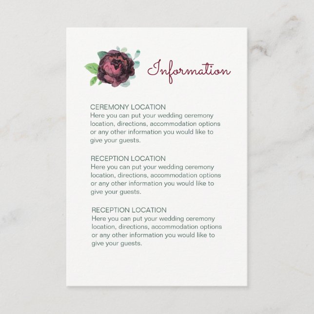 Burgundy Rose Wedding Information Cards (Front)