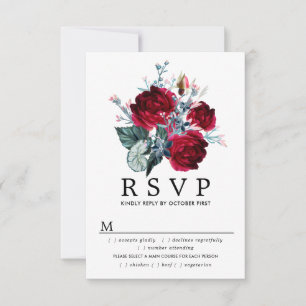 Burgundy Rose Wedding RSVP Card, Meal Options Card