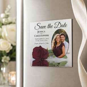 Burgundy Rose Wedding Save The Date Photo Magnet