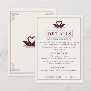 Burgundy Rose Whimsical Swan Monogram Details Enclosure Card