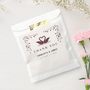 Burgundy Rose Whimsical Swan Wedding Thank You Favour Bag