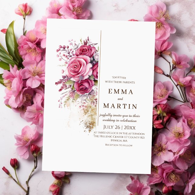  Burgundy Roses and Gold Dust Elegant Wedding  Invitation (Creator Uploaded)