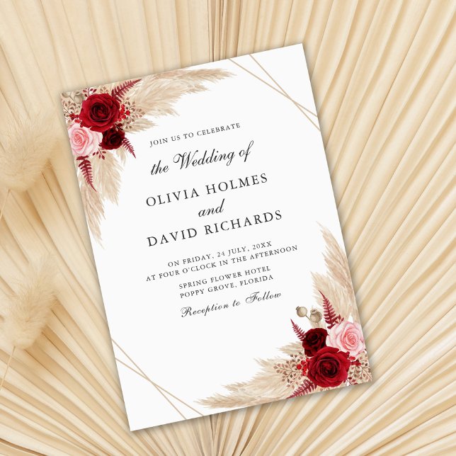 Burgundy Roses and Pampas Grass Invitation (Creator Uploaded)