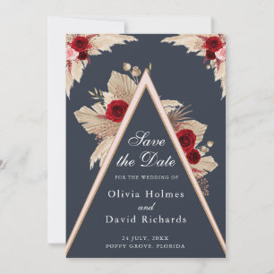 Burgundy Roses and Pampas Grass Save the Date Card