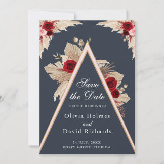 Burgundy Roses and Pampas Grass Save the Date Card