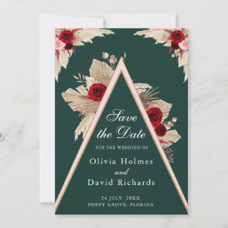 Burgundy Roses and Pampas Grass Save the Date Card