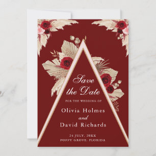 Burgundy Roses and Pampas Grass Save the Date Card