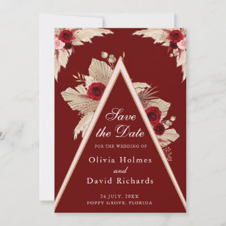 Burgundy Roses and Pampas Grass Save the Date Card