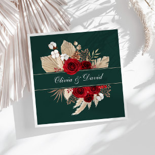 Burgundy Roses and Pampas Grass Wedding Napkins