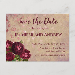 Burgundy Roses Announcement Save the Date Postcard