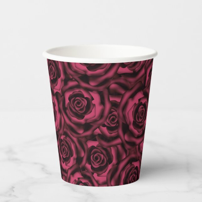 Burgundy roses bath towel set paper cups (Front)