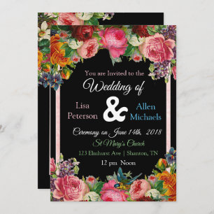 Burgundy Roses  Bird Floral Wedding Invitation