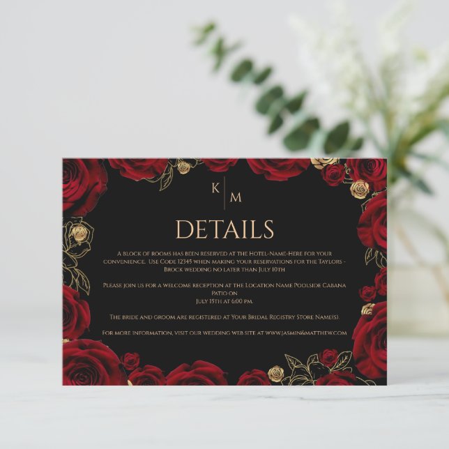 Burgundy Roses Boho Wedding Enclosure Card (Standing Front)