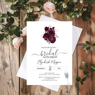 Burgundy Roses Bridal Luncheon Invitation