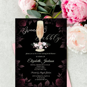 Burgundy Roses Champagne Glass Bridal Shower Invitation