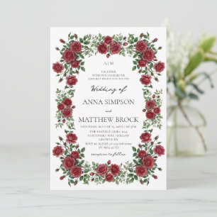 Burgundy Roses Elegant Classic Floral Wedding Invitation