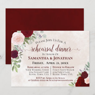 Burgundy Roses Elegant Wedding Rehearsal Dinner Invitation