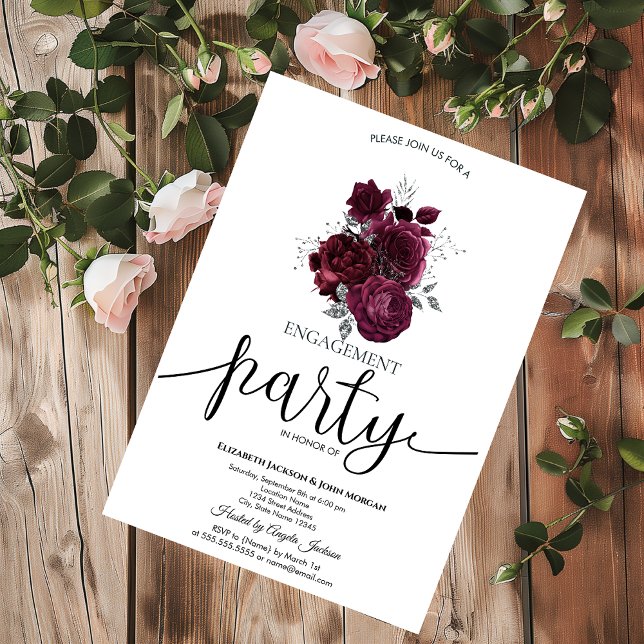 Burgundy Roses Engagement   Invitation (Creator Uploaded)