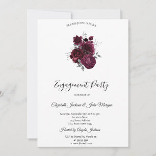 Burgundy Roses Engagement  Invitation