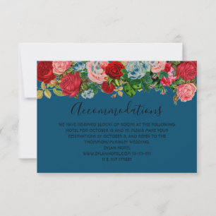 Burgundy Roses Floral Garland Flower Blue Wedding RSVP Card